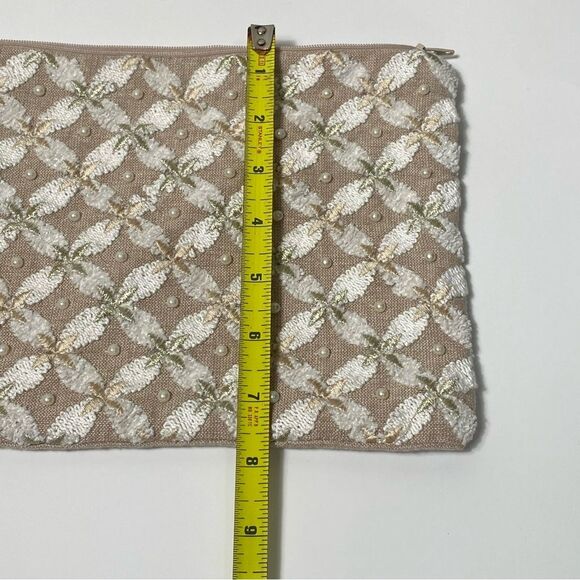 Boho Pearl Embroidered Hand Bag Cosmetic Bag W/ Tassel Zipper Closure - Picture 3 of 16